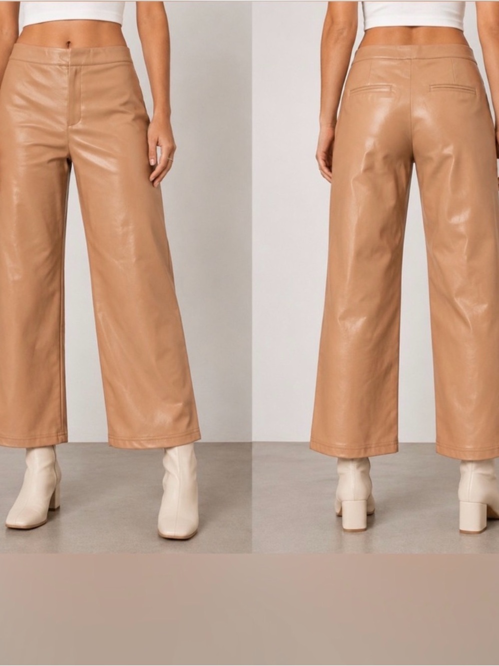 NWT- Bagatelle Collection Camel Faux Leather Wide-Leg Pants Size Small